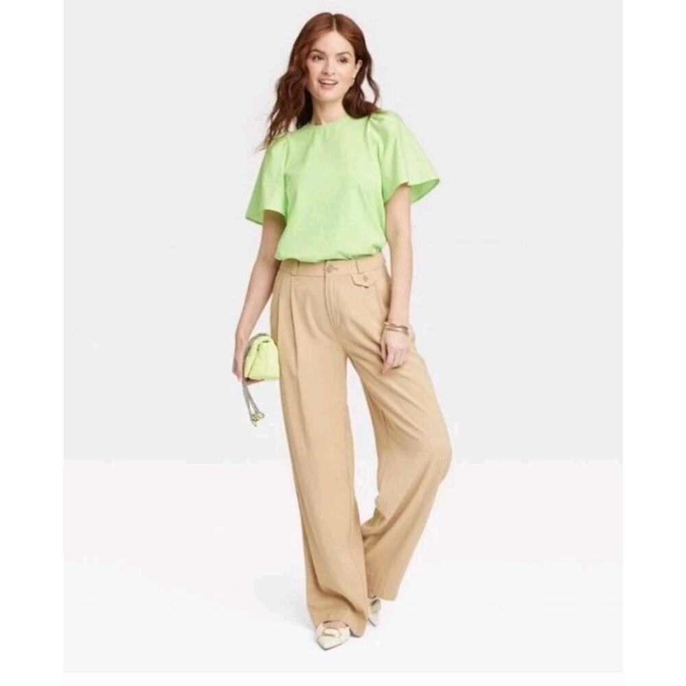 A New Day Tshirt Womens Puff Sleeve Size Medium Green Short Sleeve Shirt 6832
